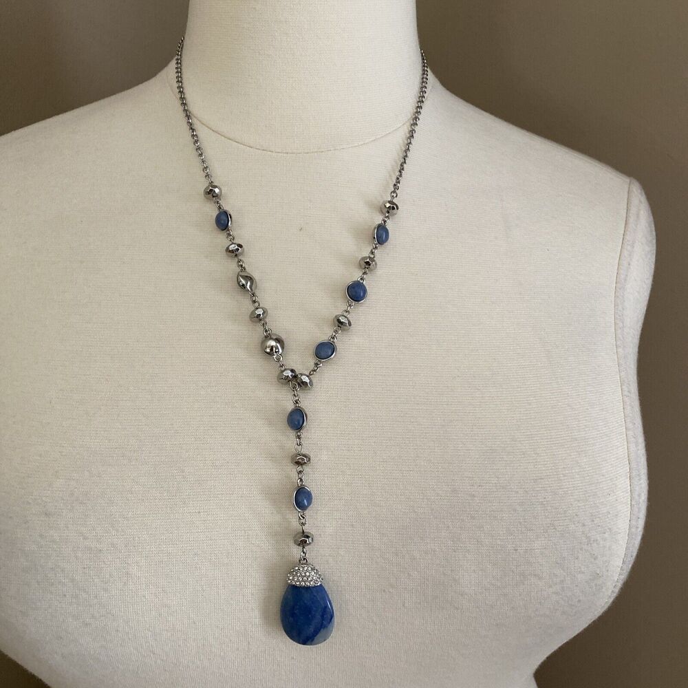 The Limited Blue Sodalite Gemstone & Crystal Oval 1.5 Pendant Silver Necklace